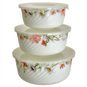 Набор салатников 3пр. с крышками 10007-SK, стеклокерамика