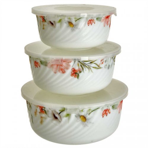 Набор салатников 3пр. с крышками 10007-SK, стеклокерамика