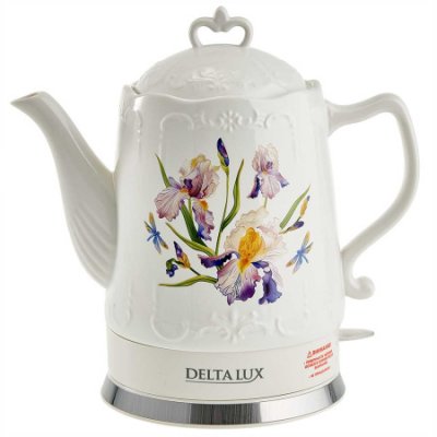 Чайник DELTA LUX DE-1012  корпус из фарфора "Ирисы", 1500Вт, 1,5л