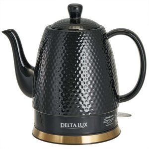 Чайник DELTA LUX DE-1021 черный, корпус из фарфора, 1500Вт, 1,5л