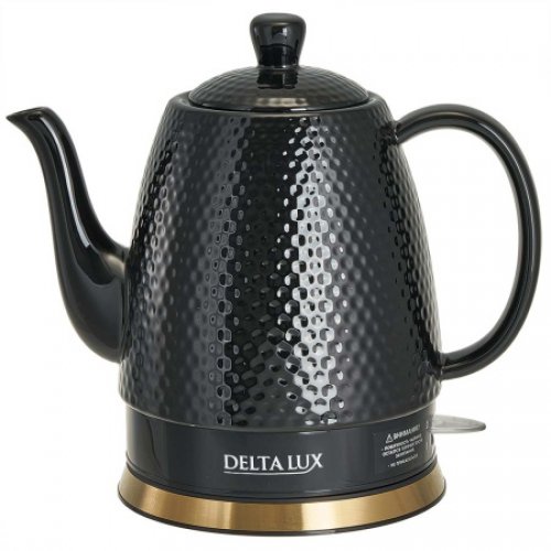 Чайник DELTA LUX DE-1021 черный, корпус из фарфора, 1500Вт, 1,5л