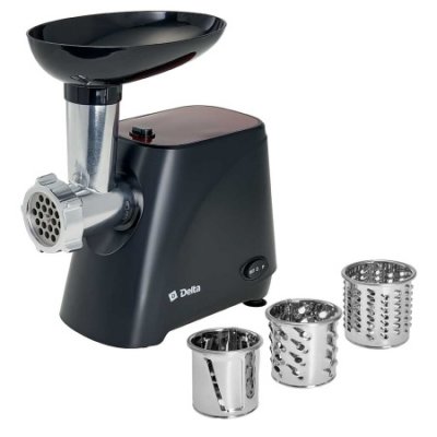 Электромясорубка DELTA DL-6106M черный с красным, 2000 Вт, 3 НАСАДКИ-ОВОЩЕРЕЗКИ, 1,8кг/мин (уп.4)