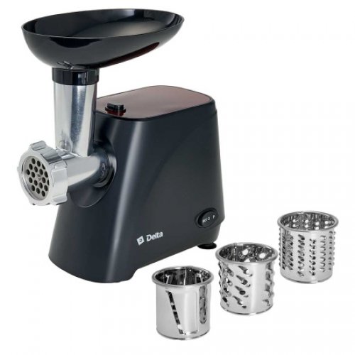 Электромясорубка DELTA DL-6106M черный с красным, 2000 Вт, 3 НАСАДКИ-ОВОЩЕРЕЗКИ, 1,8кг/мин (уп.4)