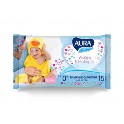 Салфетки влажные AURA Ultra comfort Детские 0+ 15шт